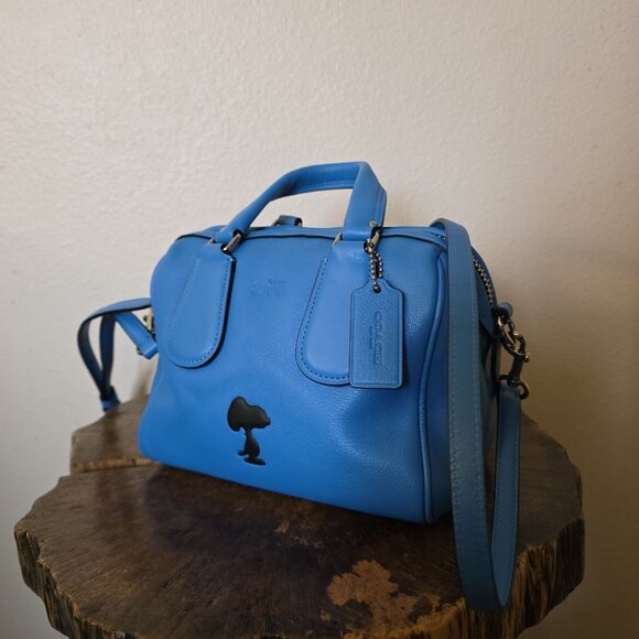 Coach x Peanuts Snoopy Limited Edition Mini Surrey Satchel Bag Blue Leather 3643 - Picture 7 of 16